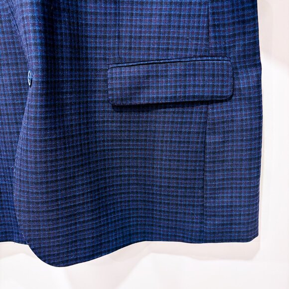ALFRED SUNG Navy plaid wool blazer | Tailored classic mens jacket | 48 Long * - Picture 6 of 7